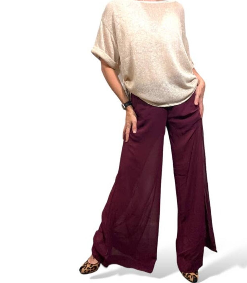 Uniq Sheer Wide Leg Dress Pants Built In Shorts Size L